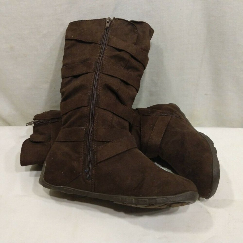 No Call Brown Mid Calf Boots Zip Close Womens